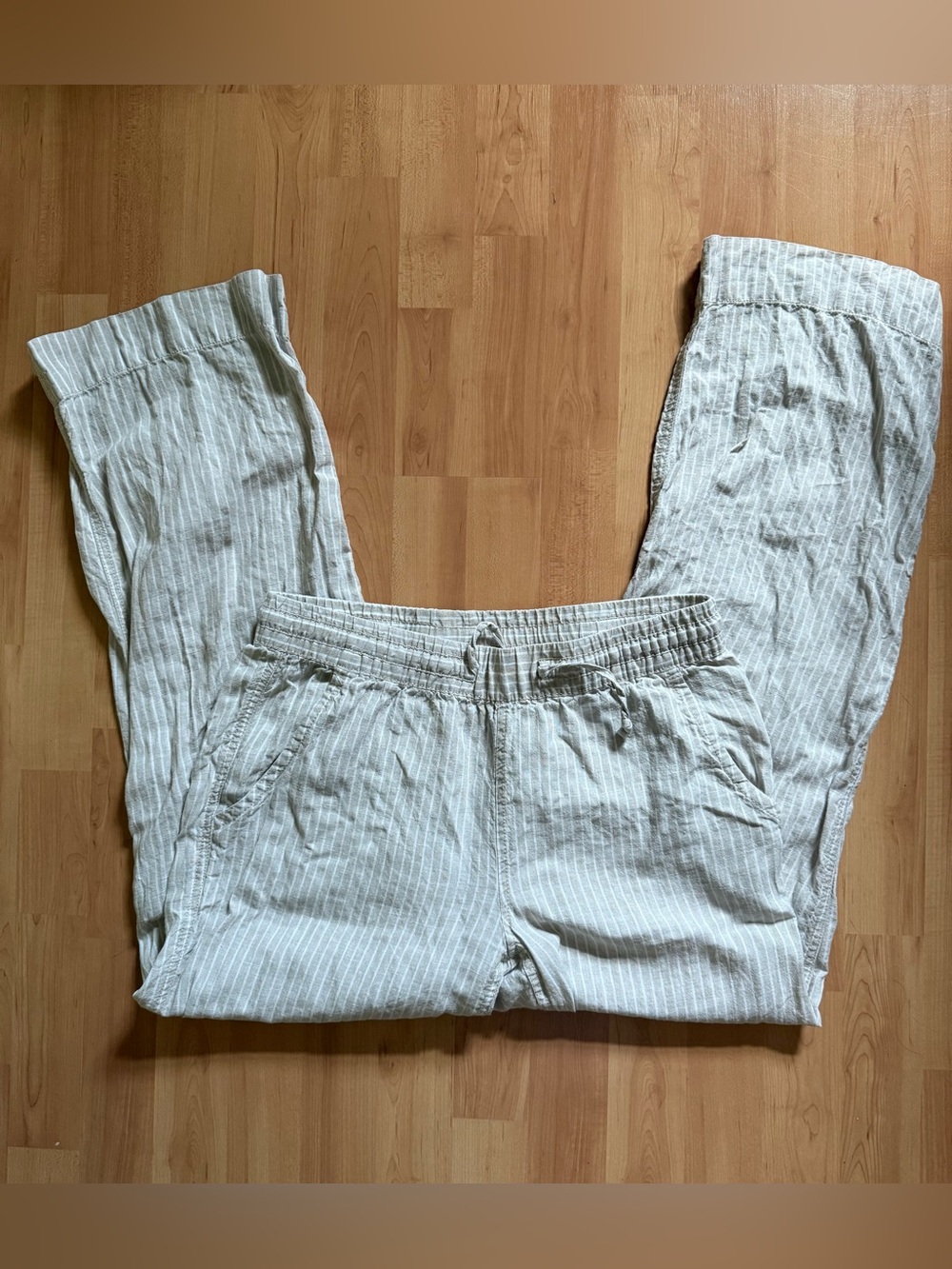 LLBean Light Beige Striped Linen Pants